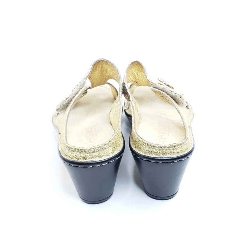 Alegria Lara Wedge Sandals Womens Gold Snake Embossed Leather EU 38 US 7.5 8